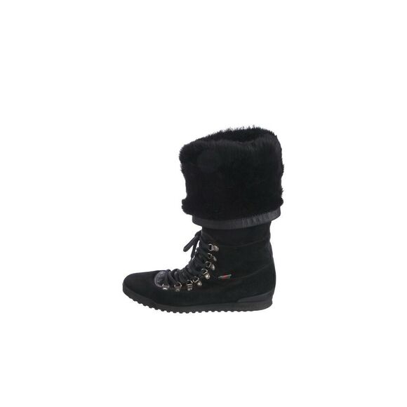 Gucci black Suede Knee-High Lace-Up Boots - Picture 1 of 6